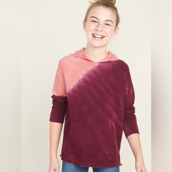 Old Navy French Terry Pullover Hoodie Pink Tie Dye Girl’s Size XL Spring Boho - Picture 1 of 15